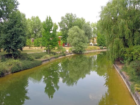 A river flowing through the forest with reflections