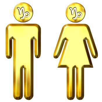 3d golden Capricorn man and woman isolated in white