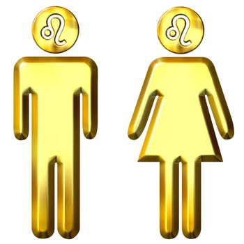 3d golden Leo man and woman isolated in white