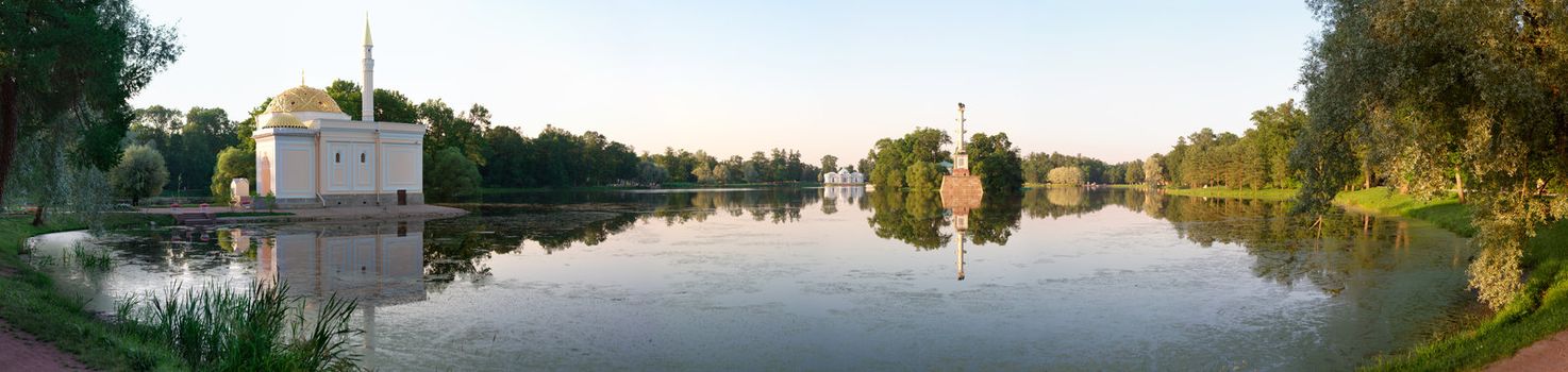 Wide panorama of Catherine park. Tsarskoye Selo,  St. Petersburg. Russia