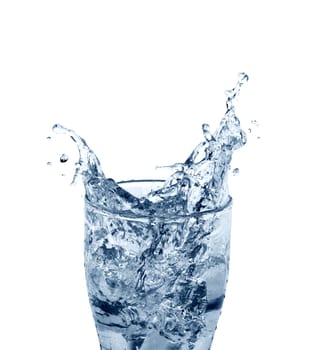 Glass of splashing water isolated on white background with clipping path