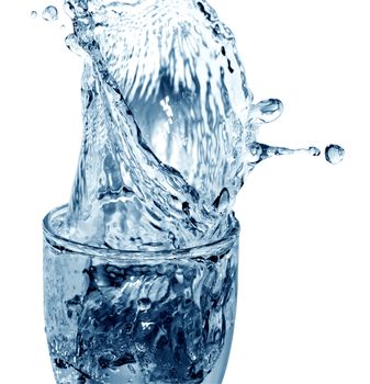 Glass of splashing water isolated on white background with clipping path