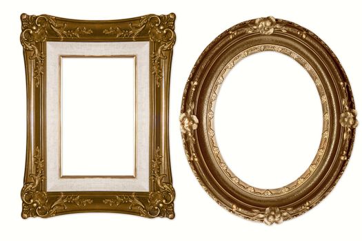 Oval and Rectangular Decorative Golden Frames Isolated on White Background