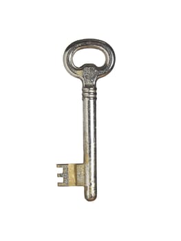 A rusted old fashion key isolated over a white background.