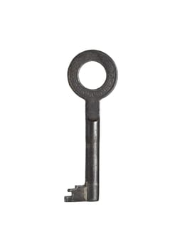 A rusted old fashion key isolated over a white background.