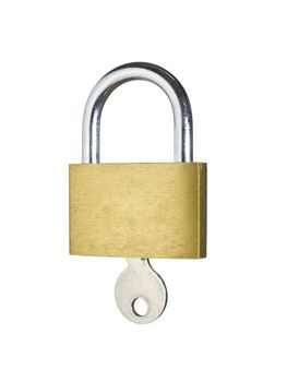 A lock with a key isolated on white background.