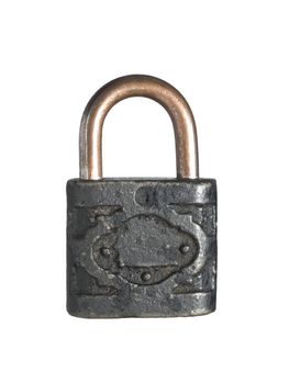 An old and rusty lock isolated on white background.