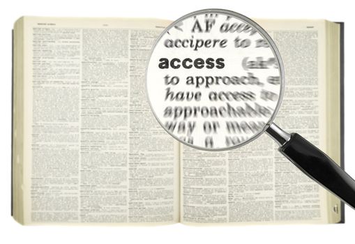 A magnifying glass on the word ACCESS on a dictionary.