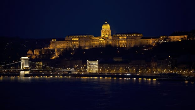 Budapest night scene with the castle and the Chainbridge