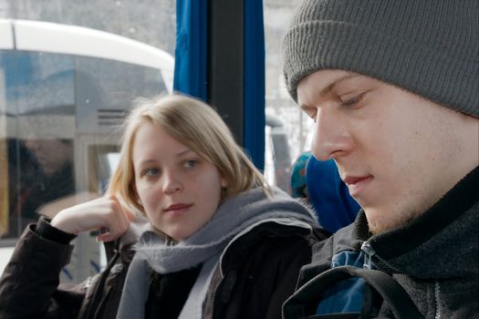 People sitting on a bus in winter