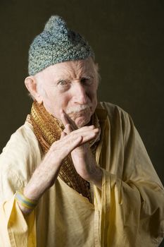 Wise guru using martial arts to defend himaself