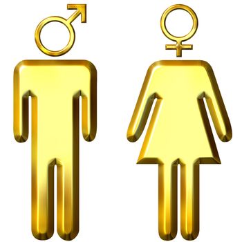 3d golden male and female isolated in white