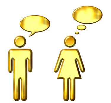 3d golden people speaking and thinking isolated in white