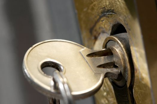 Closeup of a key in the lock