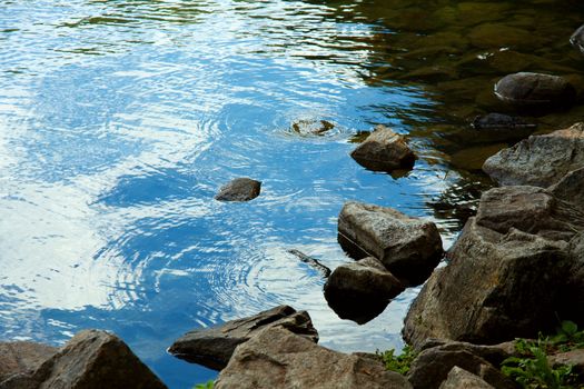 Detail of a lake with rocks on the lakeside