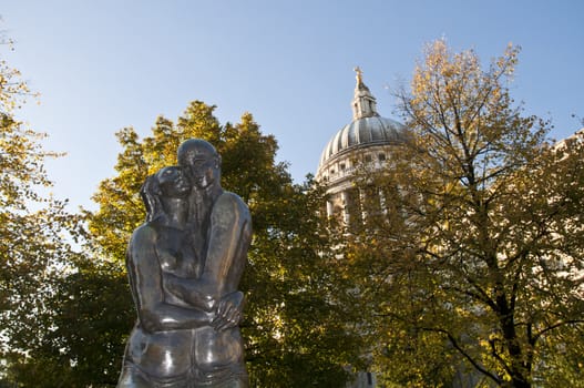 LONDON - OCTOBER 25: Detail of Young Lovers, a piece by artist Georg Ehrlich outside Saint Pauls Cathedral. October 25, 2010 in London, England.