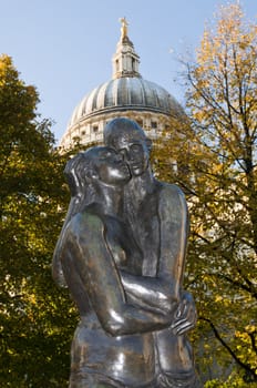 LONDON - OCTOBER 25: Detail of Young Lovers, a piece by artist Georg Ehrlich outside Saint Pauls Cathedral. October 25, 2010 in London, England.