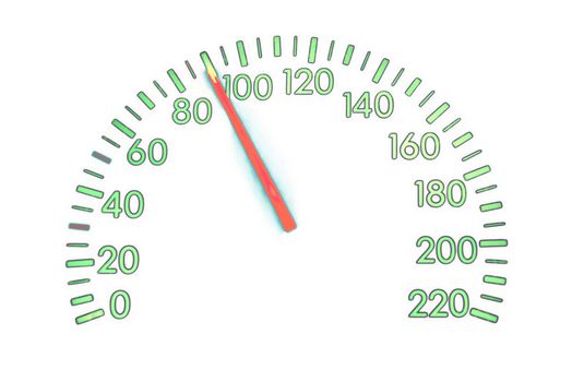 Speedometer on white background showing 90
