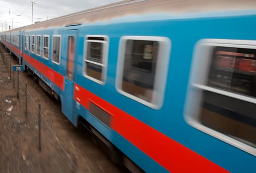 Fast passenger train with motion blur