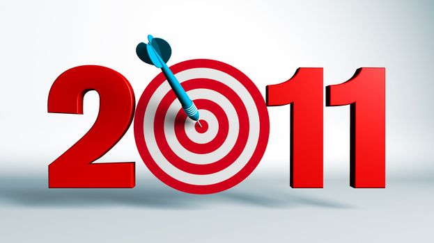 New Year 2011 whit a red and target and dart - 3d render business concept