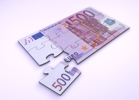 500 Euro note as puzzle - one piece seperately