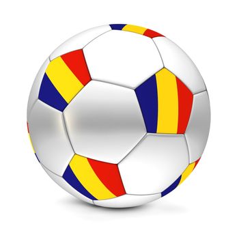 shiny football/soccer ball with the flag of Romania on the pentagons