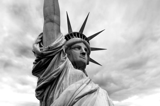 Photo of the Statue of Liberty in New York City.  Black and white version.
