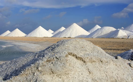 Salt mountains Manufacture bonaire caribean sea