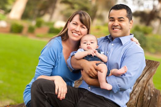 Happy Mixed Race Family Posing for A Portrait in the Park.