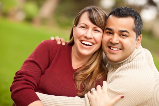 Attractive Mixed Race Couple Portrait in the Park.