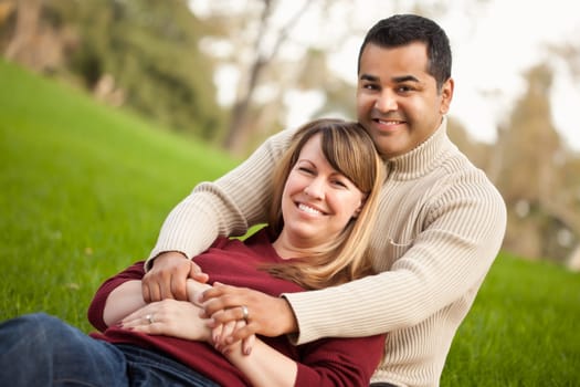 Attractive Mixed Race Couple Portrait in the Park.