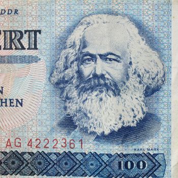 Portrait of Karl Marx on an East German banknote - money no more in use since the reunification of germany in 1991