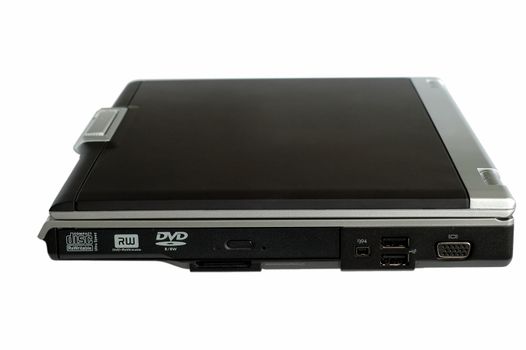 The close up of modern laptop computer over white