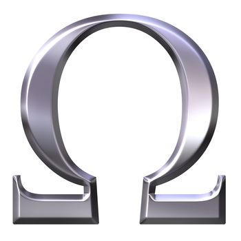 3d silver Greek letter Omega isolated in white