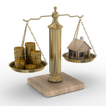house and cashes on weights. Isolated 3D image