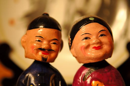 The close up heads of Chinese figurines