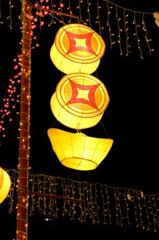 Traditional Chinese decorated lanterns of coins and gold