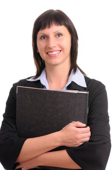 businesswoman with dokuments isolated on white background