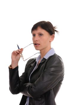 businesswoman with glasses  isolated on white background