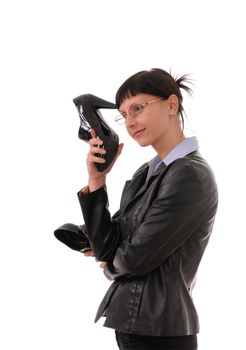 businesswoman with shoes  isolated on white background