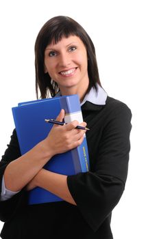 businesswoman with dokuments isolated on white background