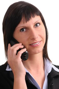 businesswoman with phone isolated on white background