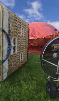 Hot air balloon being inflated in the Lake District National Park Cumbria England