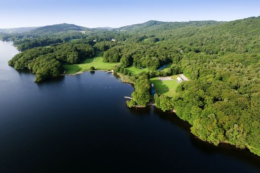 View from hot air balloon in the Lake District National Park Cumbria England