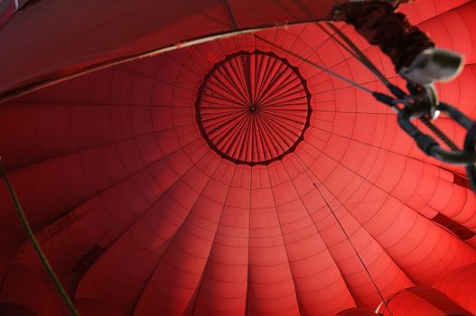 Hot air balloon being inflated in the Lake District National Park Cumbria England