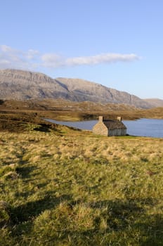 View across Loch Shin Sutherland Highlands Scotland