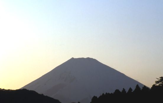 Mount Fuji, Japan in evening silhouette.