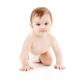 bright picture of crawling baby boy in diaper