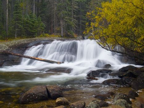 Lower Copeland Falls in an autumn rain - Rocky Mountain National Park.