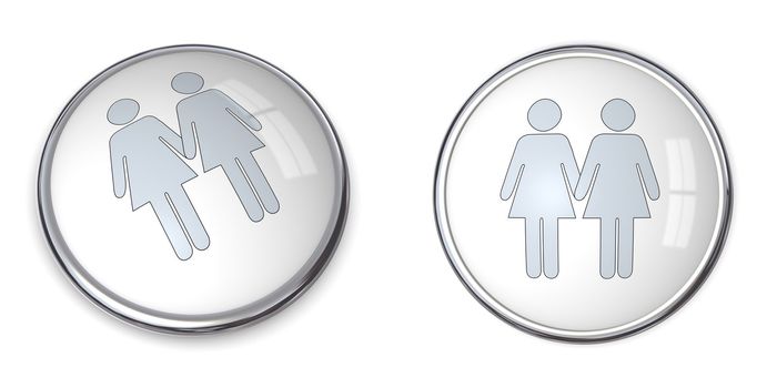 3D button female couple pictogram - silver gray